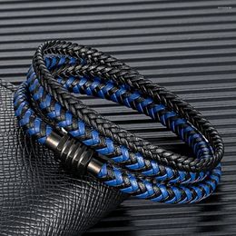 Charm Bracelets MKENDN Fashion Braided Rope Woven Multilayer Leather Men Punk Stainless Steel Bangle For Friend Jewelry Gifts