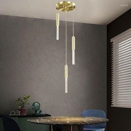 Pendant Lamps Post-modern Luxury Living Room Strip Chandelier Atmospheric 3heads Dining Table Copper High-end Bedroom Crystal Lamp