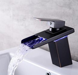 LED Sensor Color Change Bathroom Faucet Black Chrome Basin Mixer Waterfall Spout Cold and Water Single Handle Tap317N92933935139293