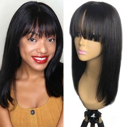 Malaysian Human Hair Bob Wig For Women 150% Natural Color Machine Made Straight Wigs With Bangs