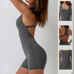 Active Sets Yoga Bodysuit Gym Jumpsuit Women Fitness Sportswear Dance Dress Workout Clothes Backless Hip Lift One Piece Set