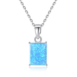 Square Opal Pendant Necklace S925 Silver Four Claw Opal Vintage Necklace Europe Fashion Women Exquisite Collar Chain Wedding Party Jewellery Valentine's Day Gift SPC