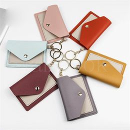 Cute Woman Flap Cards Holders Popular Pocket Purse Candy Colors Custom Coin Purse Leather Keychain Wallet Card Holder DF206