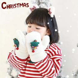 Children's Fingerless Gloves girls Christmas Lanyard Gloves Winter Style Comfortable And Soft Baby Plush Warm Gloves Boys Gloves Christmas Gift 231123