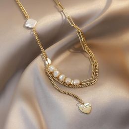 Chains Collarbone Chain Asymmetric Metal Imitation Pearl Cardioid Type Necklace Fashion Design Sense Jewelry Accessories