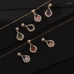 Pendant Necklaces 2023Luxury Love Drop Necklace Colorful Gemstone Clavicle Chain Stainless Steel Jewelry Sets Aesthetic