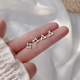 Stud Earrings S999 Sterling Silver Square Triangle Ear Studs For Women Simple And Compact Fine Jewellery Accessories