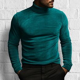 Men's T Shirts 2023 Fall Warm Velvet Tops Men Sweater Casual Solid Colour Long Sleeve Slim Bottoming Pullover Turtleneck Fleece Shirt Mens