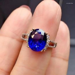 Cluster Rings Exquisite Blue Sapphire Gem Ring For Women Silver Jewellery Real 925 Round Good Supply Certificate Party Gift