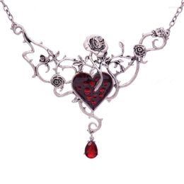 Chains Vintage Shiny Crystal Red Heart Gem Pendant Necklace Punk Gothic Rose Choker Halloween Party Jewellery For Mom Wife 264E