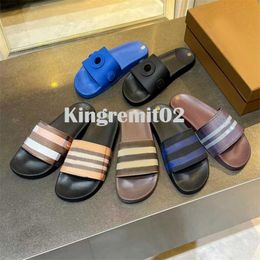 Designer Slippers Women Slides Striped Sandals Flat Slippers Letter Anatomic Leather Slide Summer Beach Slipper