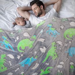 Blankets Luminous Unicorn Dinosaur Throw Blanket for Girls Boys Plush Flannel Christmas Tree Glow in the Dark Super Soft 231123