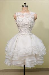 Party Dresses Short Ivory Lace Vestidos Cocktail Organza Tiered Tank Mini Girls Homecoming Dress 2023 Lady Gowns