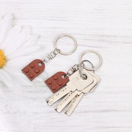 Keychains 2PCS Love Heart Couples Friendship Cute Separable Key Buckle Pendant Building Block Ring