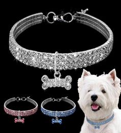 Dog Collars Leashes Bling Cat Collar Rhinestone Bone Adjustable Necklace Luxury Kitten Puppy Pet Belts Accessories For Small Dog3307468