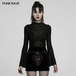 Women's T Shirts PUNK RAVE Gothic Daily Stripe Asymmetric Hem T-shirt Personality Sexy Black Tops Spring/Autumn Women Clothes