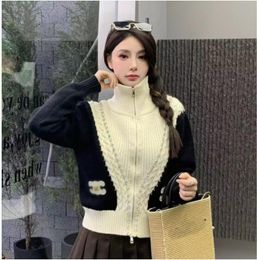 Luxury Women's fashion casual loose cardigans knit zipper Sweaters Mujer casual Jacquard contrast polos long sleeved jacket coats