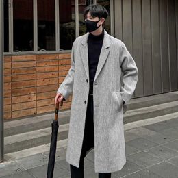 Men's Trench Coats Korean Trend Men's Trench Couples Loose Casual Overcoat Autumn Winter Fashion New Single-breasted Woolen Long Coat 2023L231123