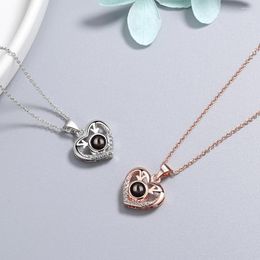 Chains Horned Deer Necklace Female 100 Language Projection I Love You Memory Heart Pendant Short Clavicle Chain Jewellery For Women