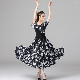 Stage Wear 2023 9006 Short Sleeve Floral Patchwork Female Latin Dance Dress Women Dancing Performance Ballroom Belly Suit