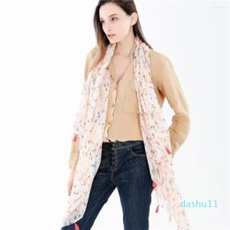 Scarves Sweet Wind Solid Colour Small Flower Pattern Tassel Scarf Cotton Thin Style Windproof Shawl For Autumn And Winter