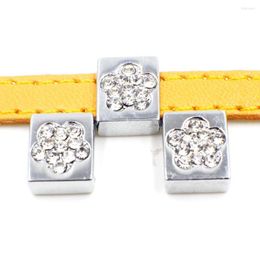 Charms (20 50)PCS/lot 8MM Crystal Flower Square Slide DIY Alloy Accessories Fit For Leather Wristband Keychains