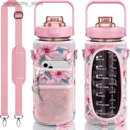 water bottle 2L/64OZ Water Bott Set Large Capacity Motivational Water Botts with Straw and Seve Outdoor Sport Drinkware Gift Q231123