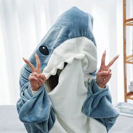 Blankets Cartoon Shark Sleeping Bag Pajamas Office Nap Blanket High Quality Fabric Shawl For Children Adult Manta Tiburon 231123