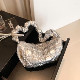 Evening Bags Fashion Quilted Hobos Women Shoulder Designer Ruched Strap Crossbody Bag Casual Silver Puffy Small Lady Tote Purses