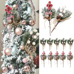 Other Event Party Supplies 5Pcs Christmas Red Berry Articifial Flower Pine Cone Branch Tree Decorations Ornament Gift Packaging Home DIY Wreath 230422