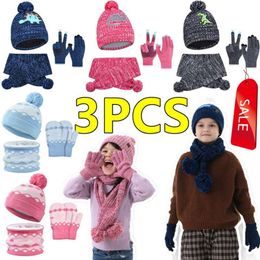 New 3PCS Winter Baby Hat Scarf Gloves Set Solid Colour Toddler Bonnet Cute Knitted Hats Outdoor Warm Infant Accessories 1-6Y Children