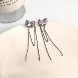Dangle Earrings Premium Texture Purple Zircon Tassel Light Luxury Delicate Temperamental Long For Women Party Jewelry Gift