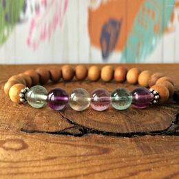 Link Bracelets Wholesale 8 Mm Natural Fluorite Rosewood Bracelet Femme Goddess Lucky Boho Style Handmade Jewelry