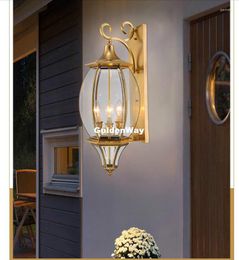 Wall Lamp Antique Brass Outdoor/Indoor LED Design Glass Shade D24cm H56cm Copper Light Home Decoration Outdoor