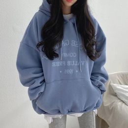 Women's Hoodies Plush Hooded Sweatshirt Woman 2023 Autumn And Winter Street Loose Embroidery Casual Women Sweatshirts