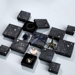 Simple SevenWandering Earth Black Jewellery Box Solar System Ring Case Romantic Space Necklace Storage Radium Silver Pendan208t