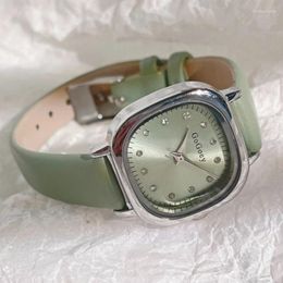 Wristwatches Brand Simple Small Square Green Quartz Watch Women Leather Strap Casual Fashion Versatile Vintage Drop