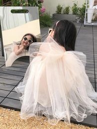 Girl Dresses Girls Casual Summer Korean Mesh Yarn Children Clothing White Wing Princess Style Sweet Beautiful Soild
