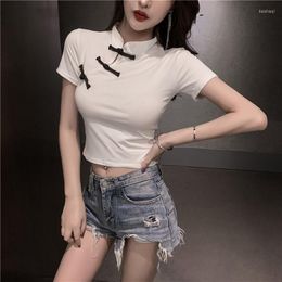 Women's Blouses Vintage Blouse For Women Stand Neck Short Sleeve Tunic Shirts 2023 Blusas Mujer De Moda Sexy Fashion Crop Tops Summer