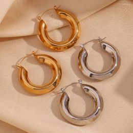 Hoop Earrings Hollow Streamlined Smooth Minimalist Hypoallergenic 316L Stainless Steel Silver Colour For Women 18K Gold Plated Jewellery