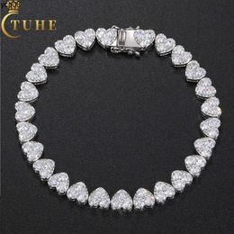 Designer Jewelry Christmas Gift Jewelry Fashion 8mm 925 Sterling Silver VVS Moissanite Diamond Clustered Heart Tennis Chain Bracelet For Lovers
