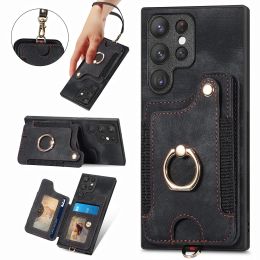 Wallet Ring Holder Slim Leather Case for Samsung Galaxy S22 S21 S20 FE S23 Ultra S8 S9 S10 Plus Note20 Magnetic Car Mount Kickstand Phone Cover Cases