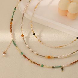 Chains 2023 Summer Small Rice Beads Colourful Beaded Necklace For Women Fashion Personalized Freshwater Pearl Jewelry