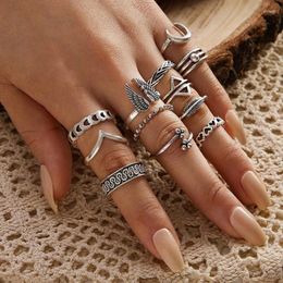 Cluster Rings 12Pcs/Set Vintage Wing Moon Knuckle Finger Set For Women Trendy Heart Leaves Geometric Female Ring Boho Jewelry