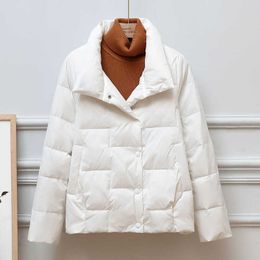 Women's down high-end autumn and winter new lightweight ultra-thin short white duck down standing neck simple solid color jacket