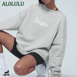 AL0LULU With Logo Round neck Hoodie sweatshirt women's warm loose fitness wear casual long-sleeved yoga wear tops