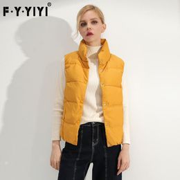 Women's Down & Parkas FYYIYI Womens Vest Stand Collar Autumn Winter Short Women Casual Thick Female Puffer Sleeveless OL Coats 2023