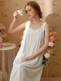 Women's Sleepwear Vintage Princess Sleeveless Backless Pyjama Summer French Sweet Medium Long Lace Ruffles Romantic Victorian Night Dress