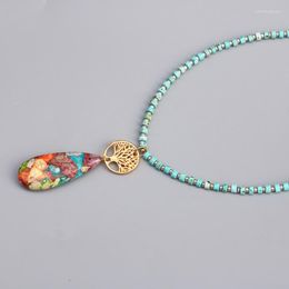 Pendant Necklaces Fashion Bohemian Turquoise Beads Short Necklace Lifetrees Colorful Emperor Stone Women Gift