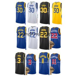 GH 2022 Finals Patch Stephen Curry Basketball Jersey Klay Thompson GH eeveless 75th Andrew Wiggins 3 Poole Jerseys Blue White Black
